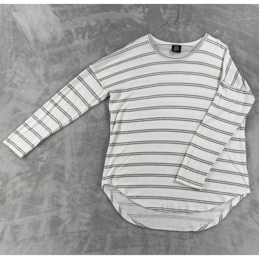 Bobeau Lightweight Sweater Womens XL Soft Comfortable White Gray Striped Stretch